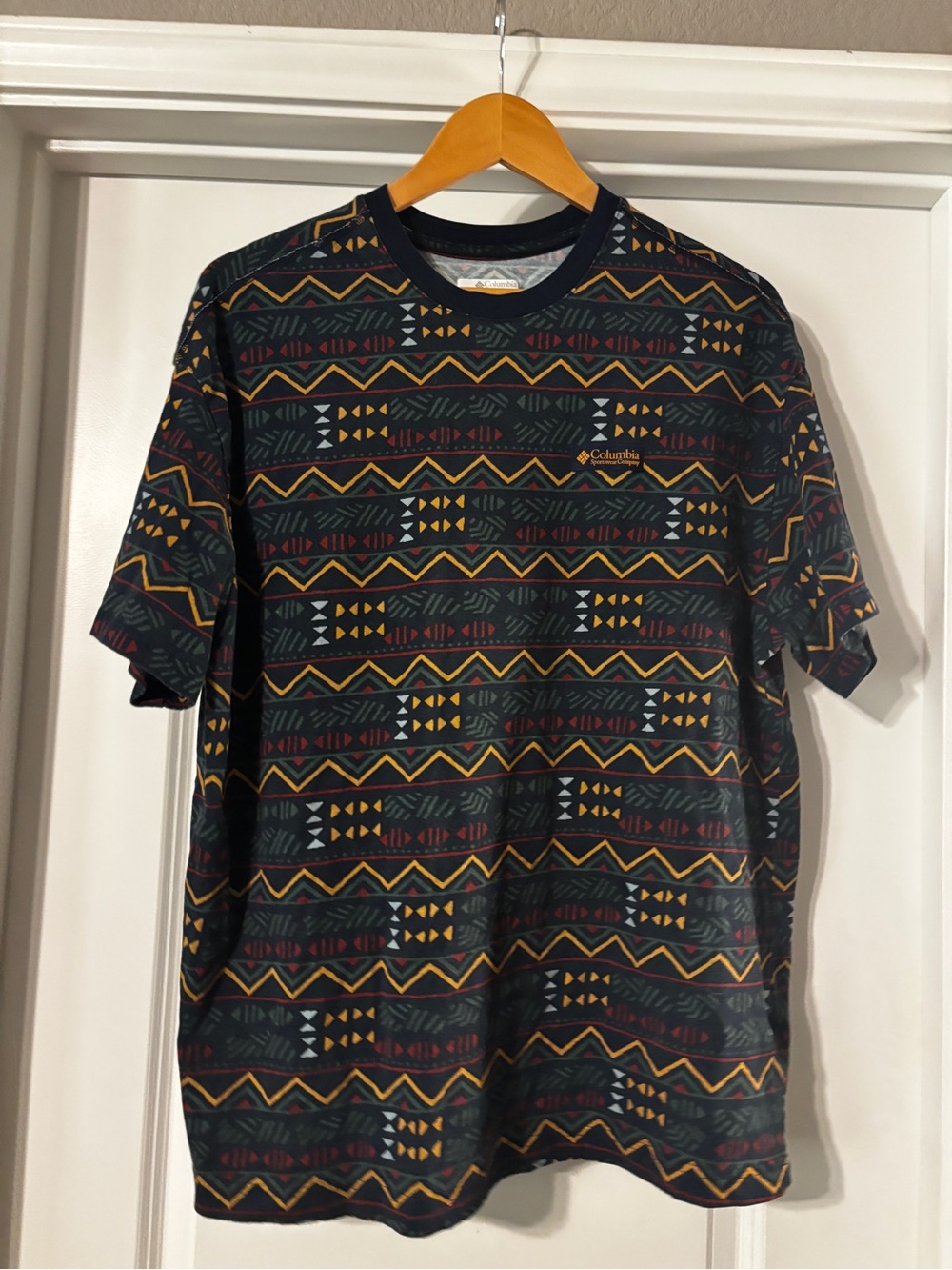 Columbia Men’s Short Sleeve Geo Stripe Tee - Navy w/ Yellow, Green & Red Accents